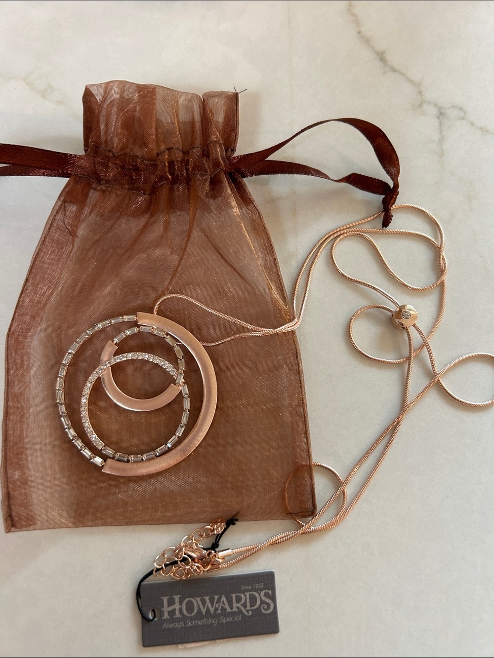 NWT Howard's Rose Gold Interlocking Circle Crystal Pendant Necklace